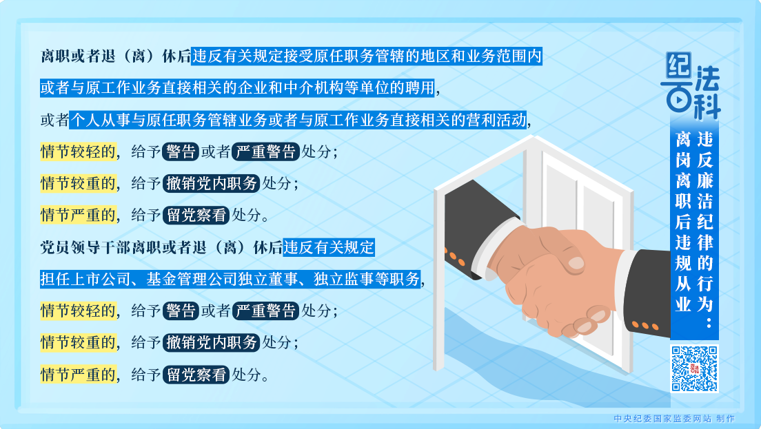 紀法百科丨違反廉潔紀律的行為：離崗離職后違規(guī)從業(yè)